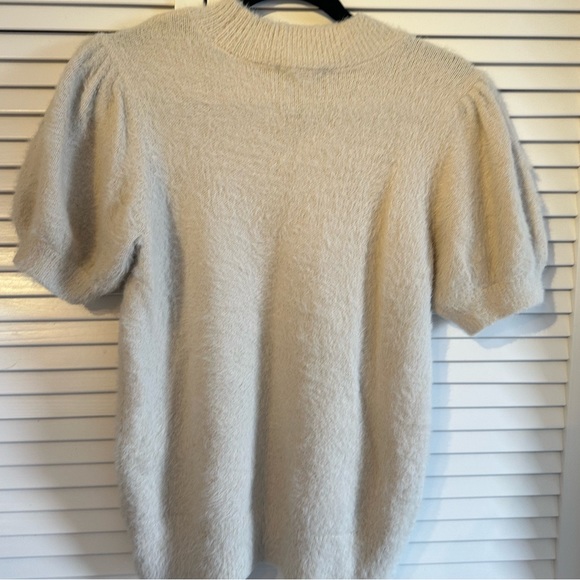 Almond Colored Fuzzy Short Sleeve Sweater - Picture 4 of 5